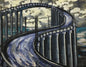 Surreale Brücke - blau-grau.